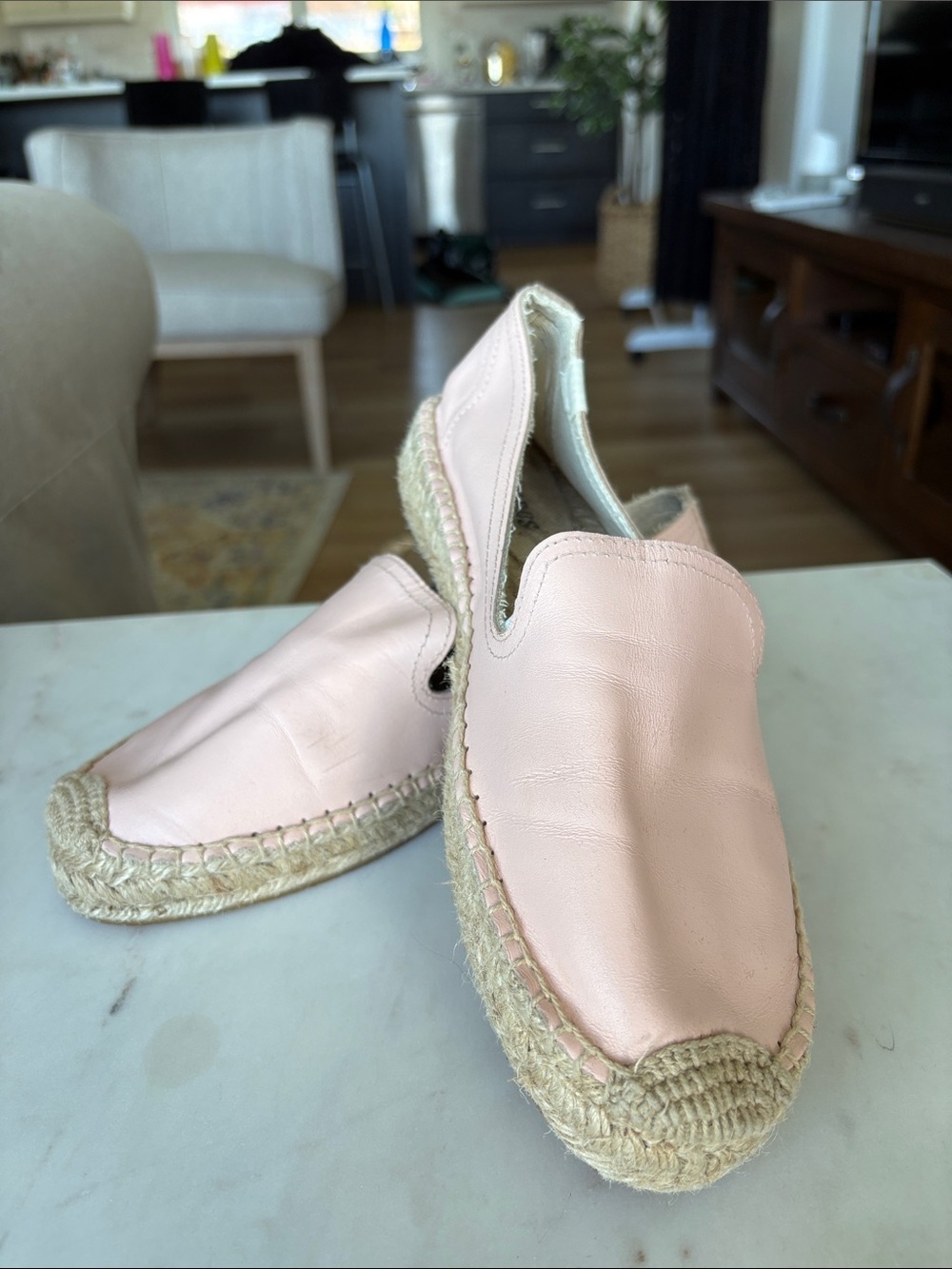 Soludos Pale Pink Leather Espadrille Slip-Ons